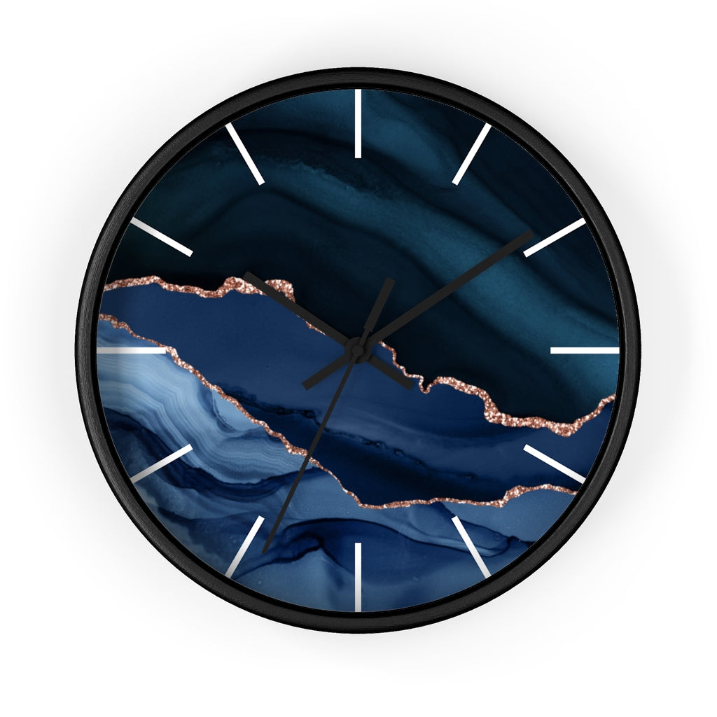 Marble Print, Navy Wood Wall Clock 10"