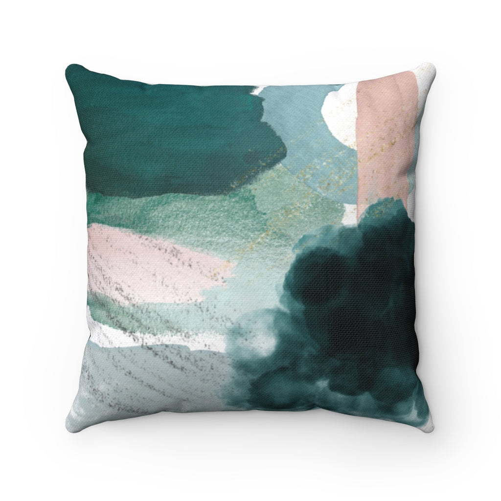 Abstract Pillow Cover | Emerald Forest Green Blush Pink