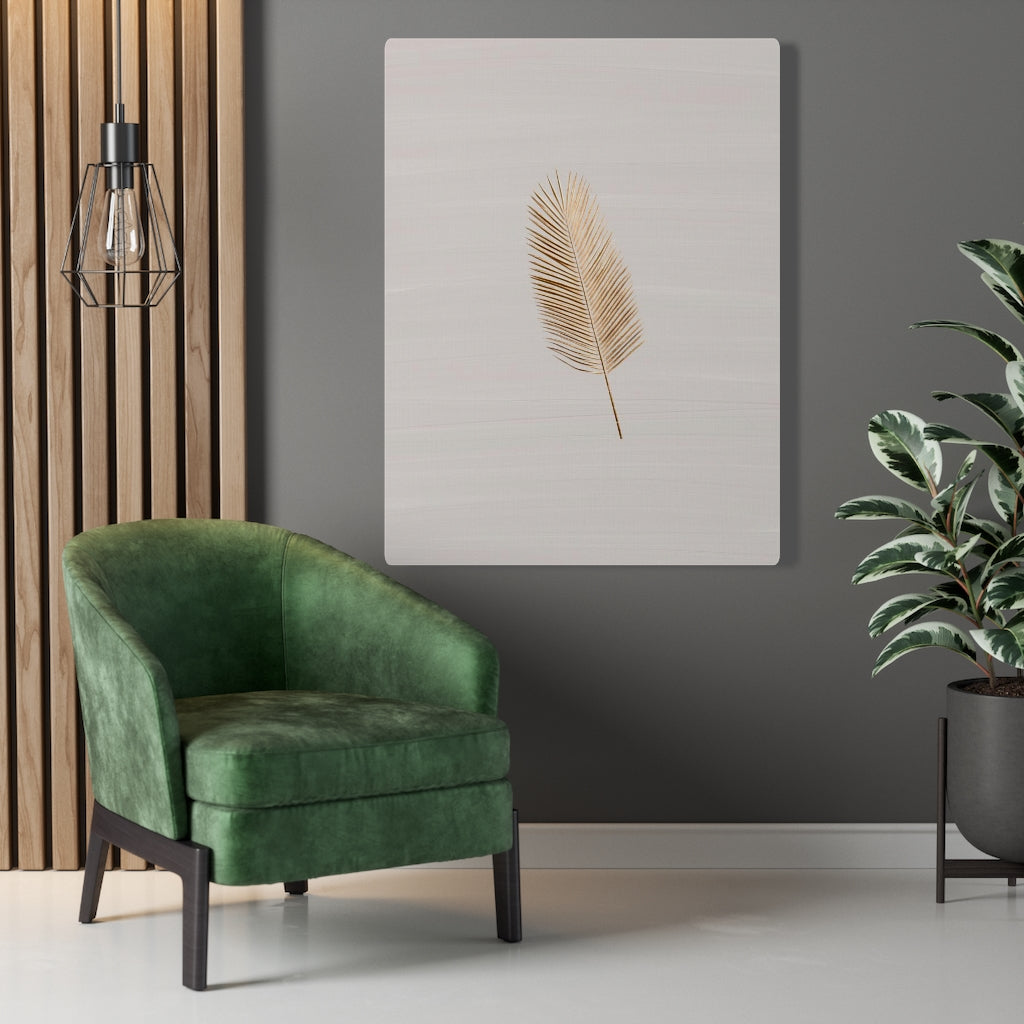 Modern Wall Canvas Art | Beige Gold Feather