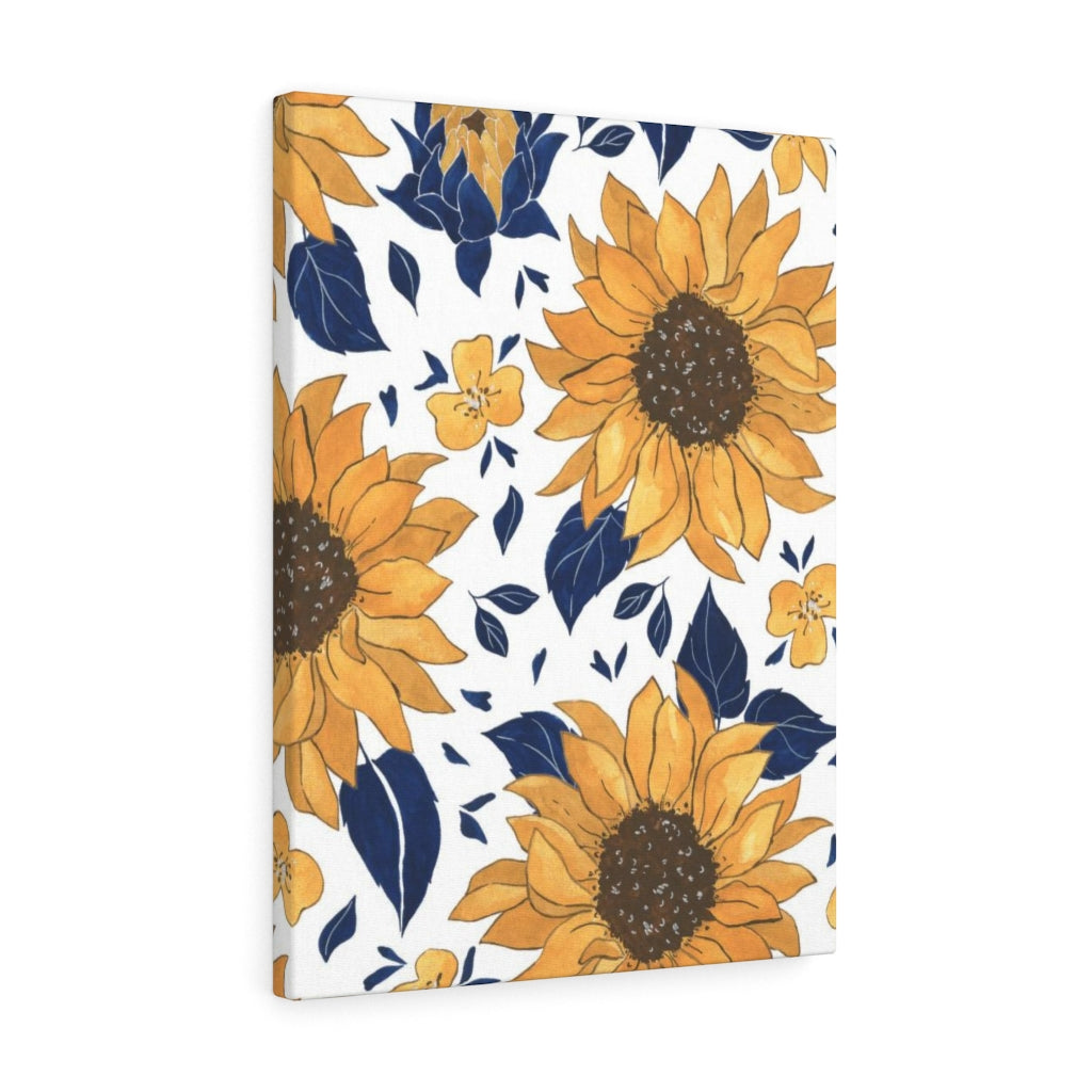 FLORAL WALL CANVAS ART | White Blue Yellow Sunflowers