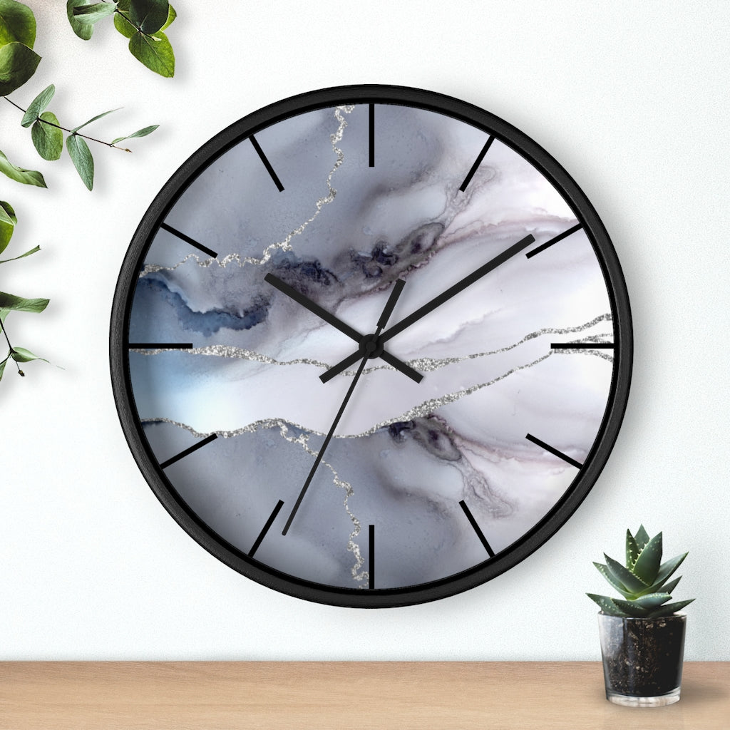 Marble Print, Wood, Wall Clock, Gray 10"