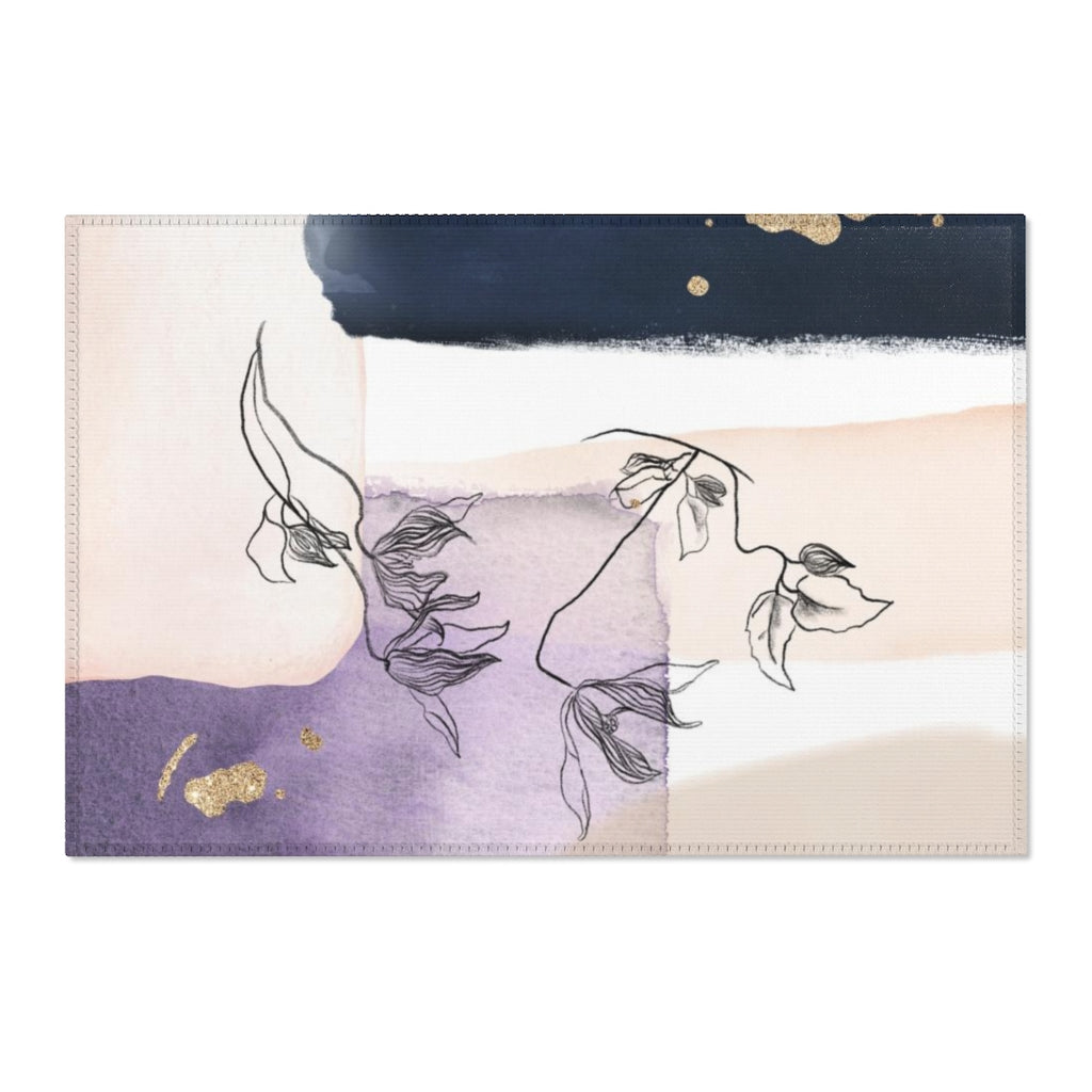 Boho Area Rug | Blush Pink Navy Gold Black Floral