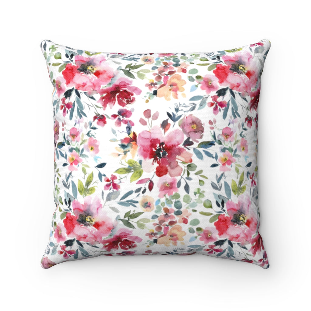 Floral Boho Pillow Cover | Pink Green Botanical Garden Flowers
