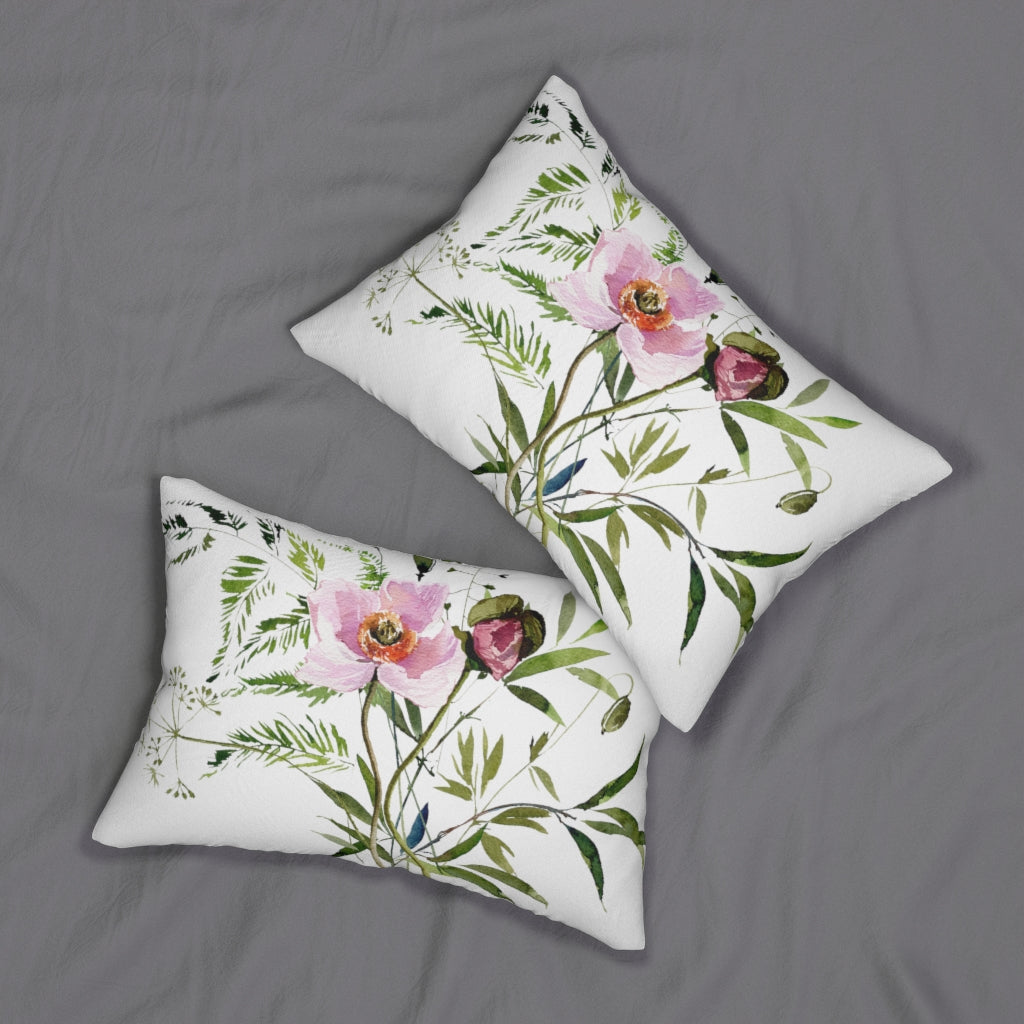 Floral Boho Lumbar Pillow | Pink Green White