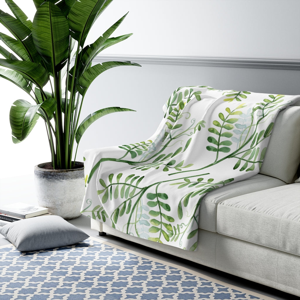 Soft Light Green Blue, Floral Blanket