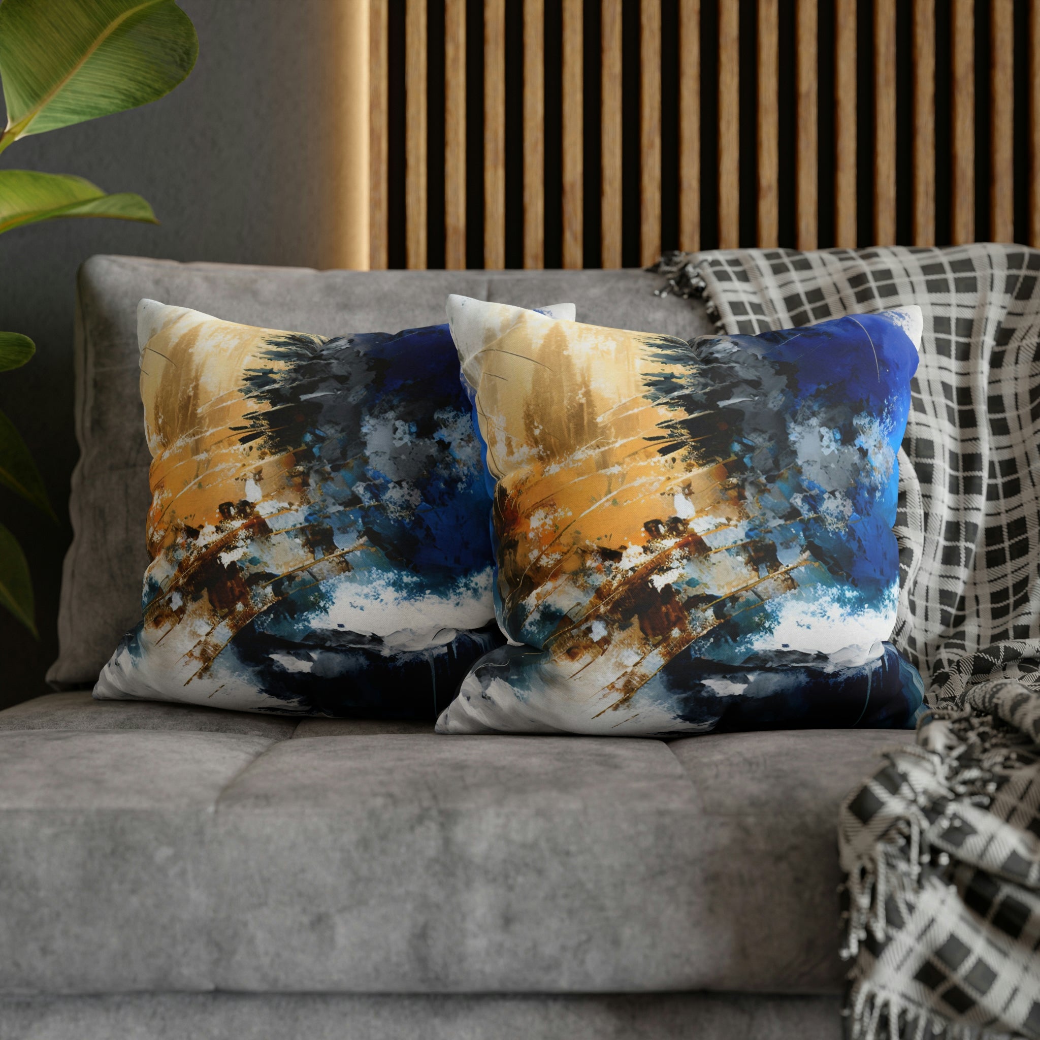 Abstract Pillow Cover | Beige Blue White