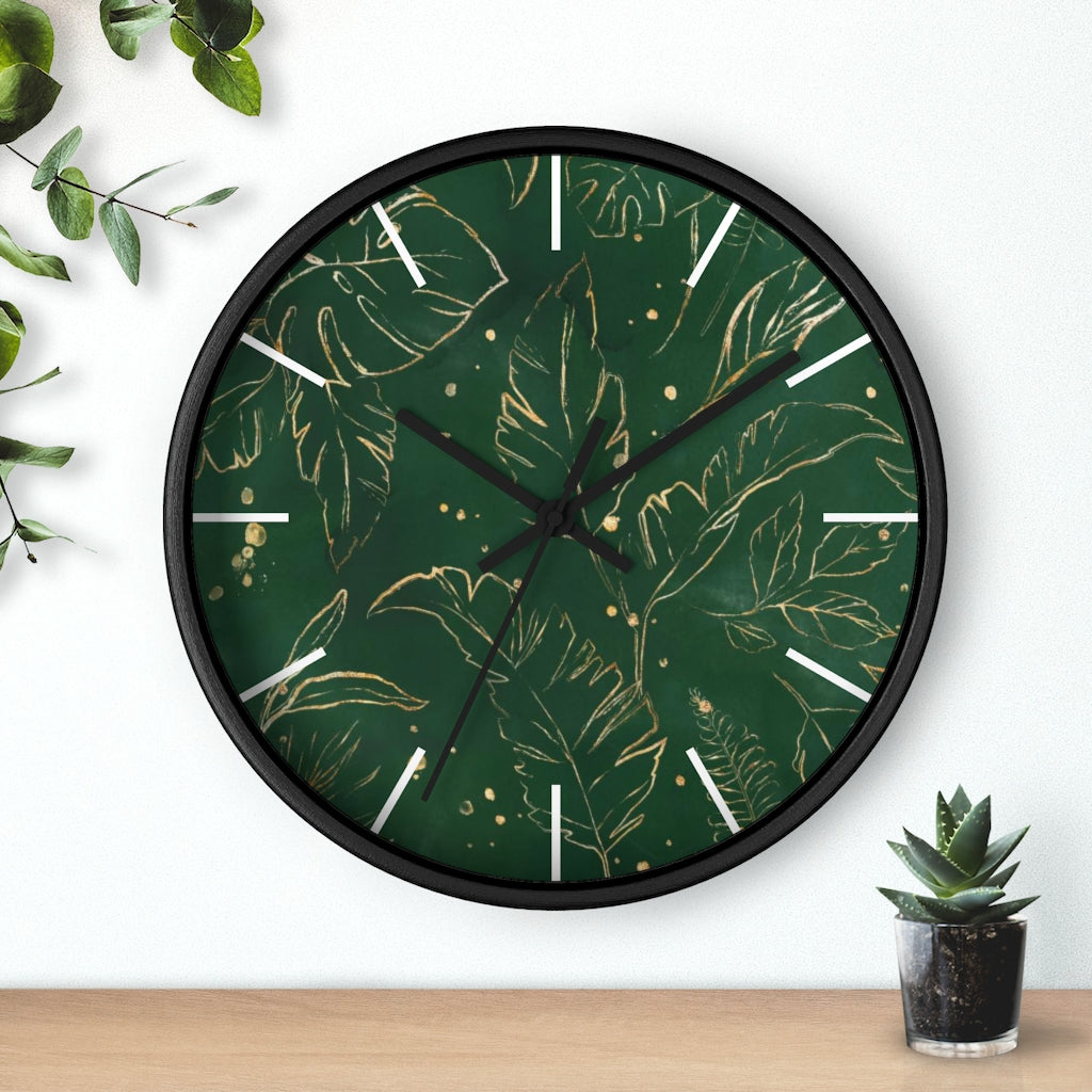 Floral 10" Wood Wall Clock | Green Gold Beige
