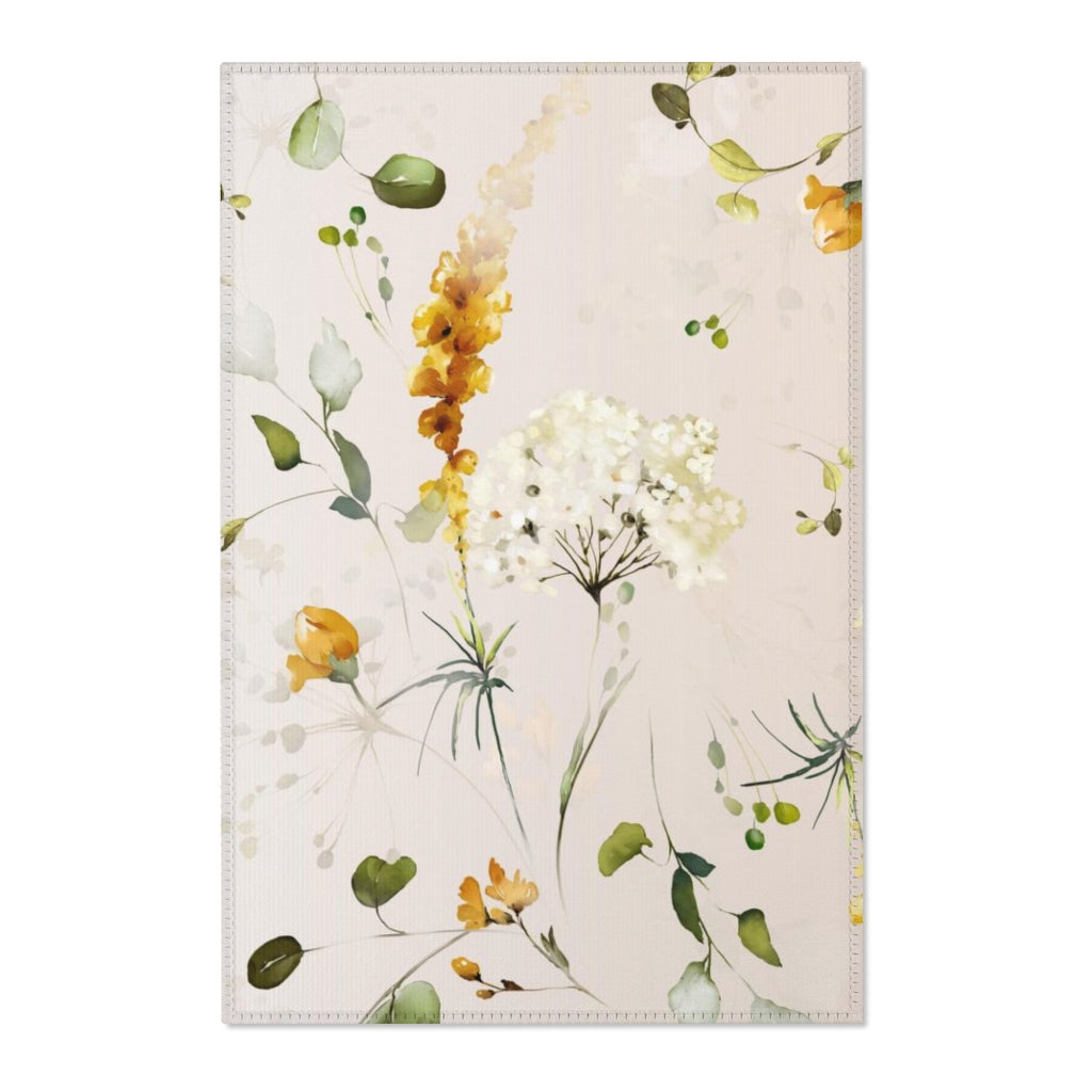Floral Area Rug | Beige White Pink