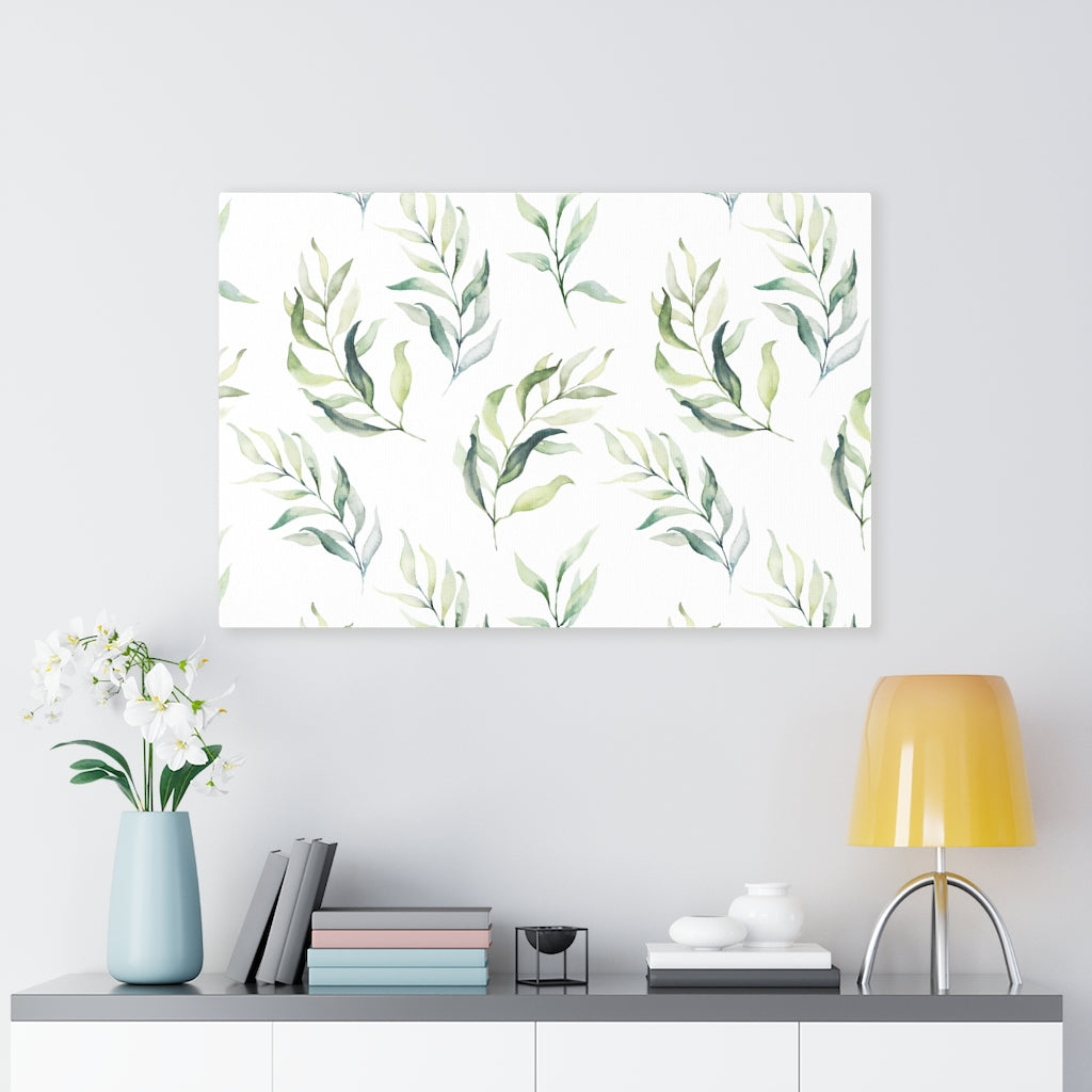 FLORAL CANVAS ART | Green White Leaves