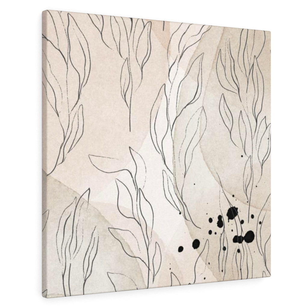 FLORAL WALL CANVAS ART | Beige Black Line Art Leaves