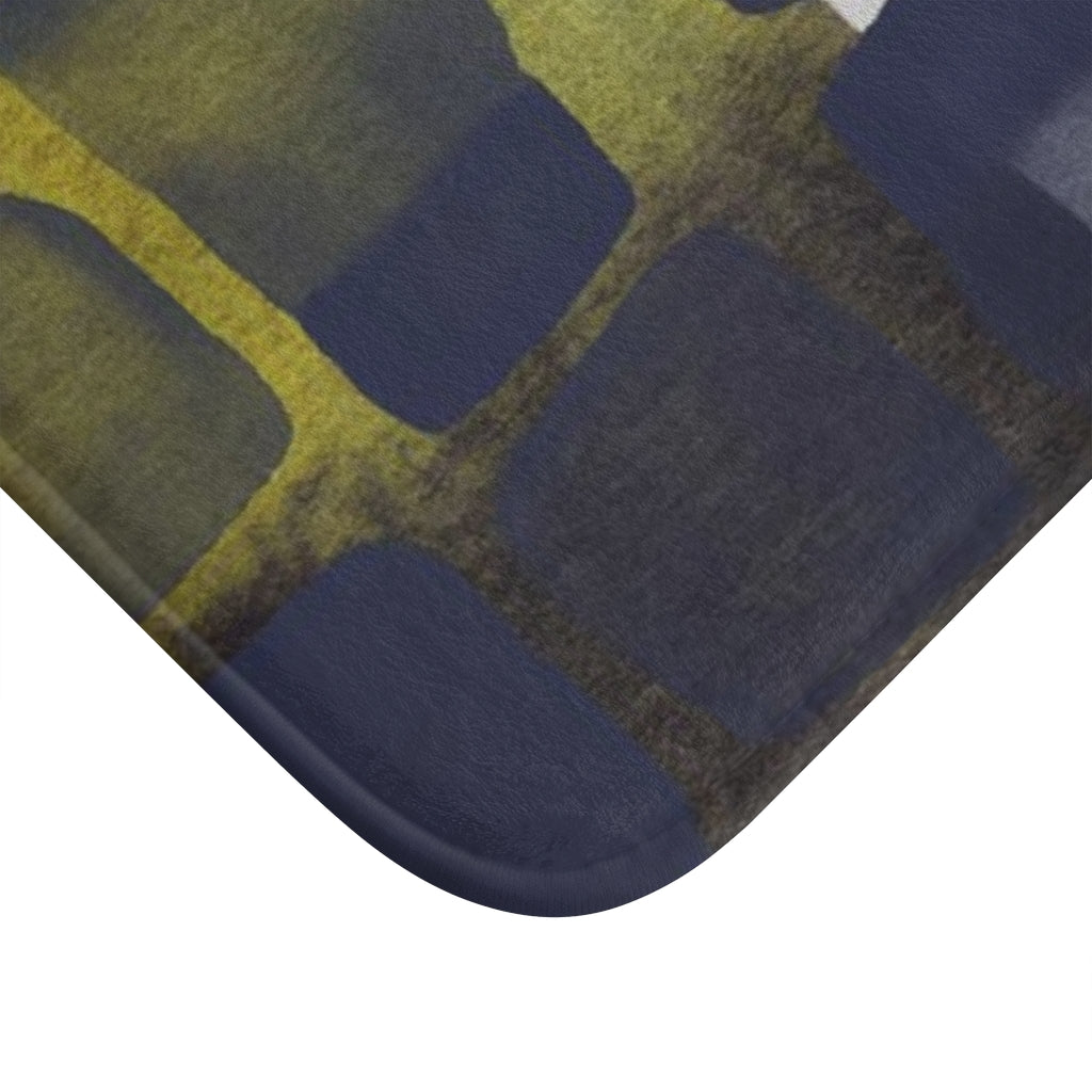 Cute Boho Bath Mat | Navy Green Grey | Abstract