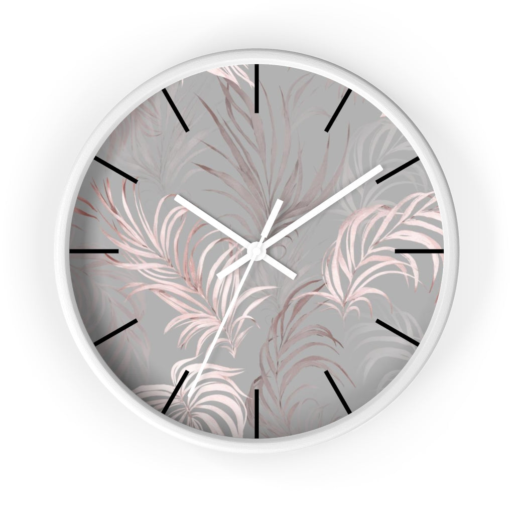 Floral 10" Wood Wall Clock | Gray Pink Leaves