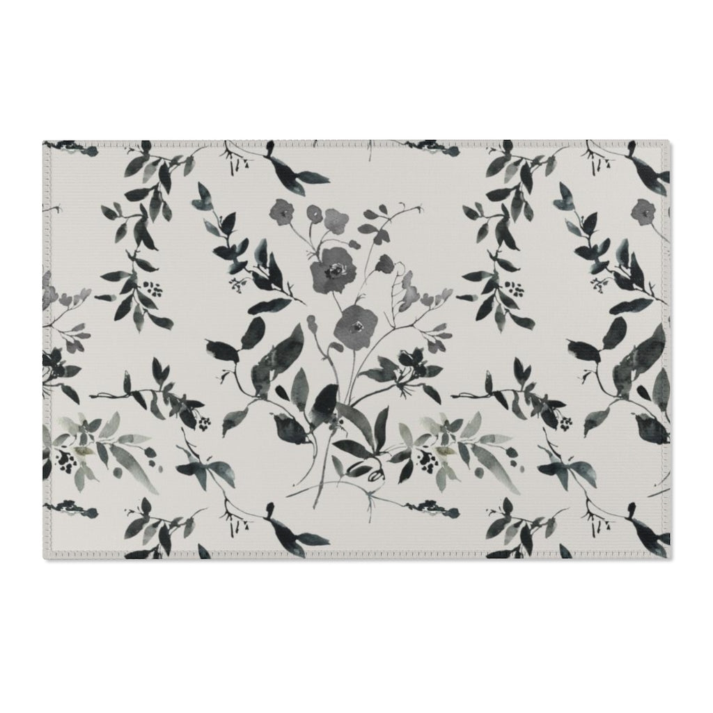 Floral Area Rug | Black Beige Sienna Leaves