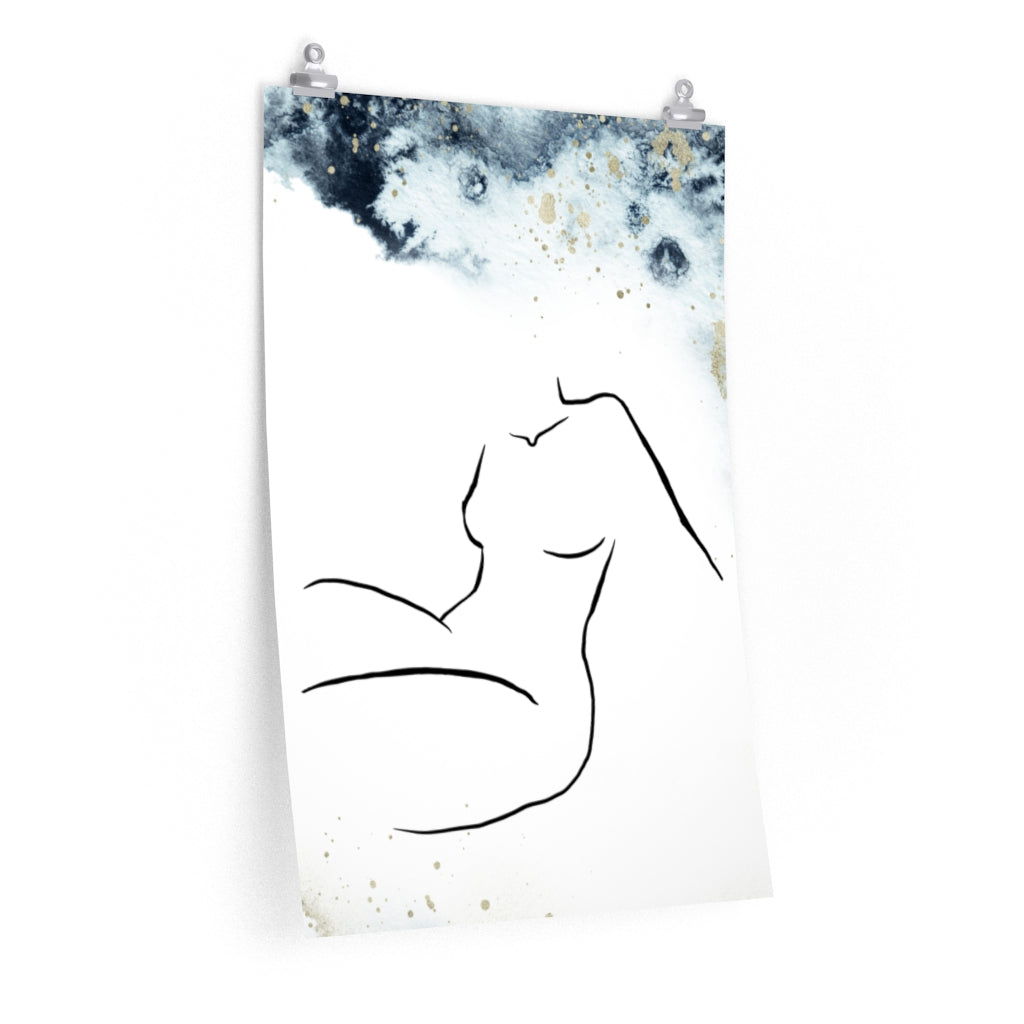 Female Art | White Art Print | Navy Ombre Poster