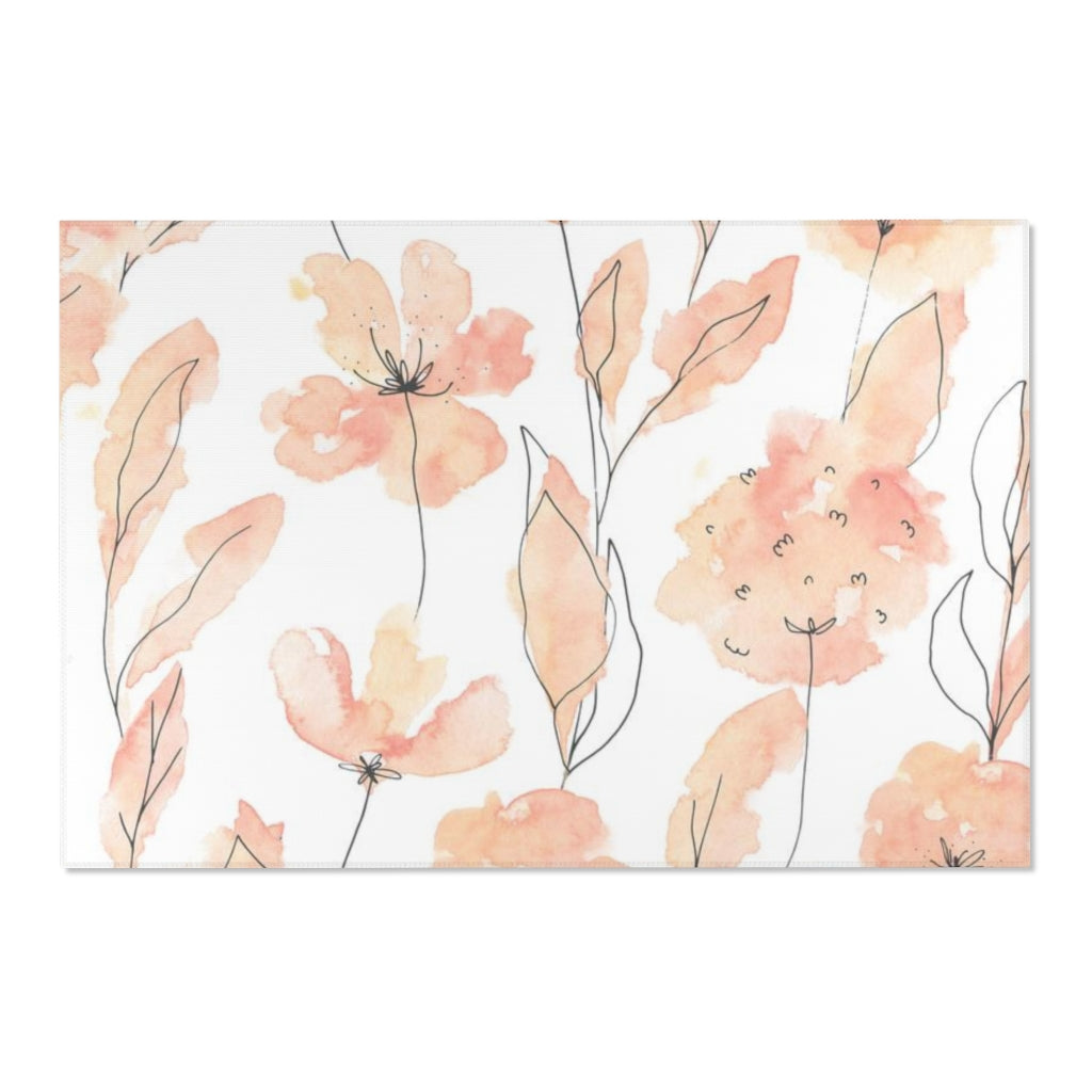 Floral Area Rug | Peach White Flowers