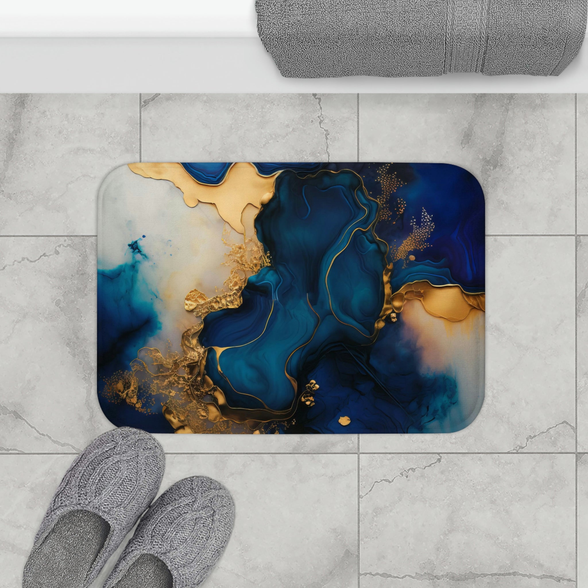 Navy Blue Earthy Ombre Bath Mat