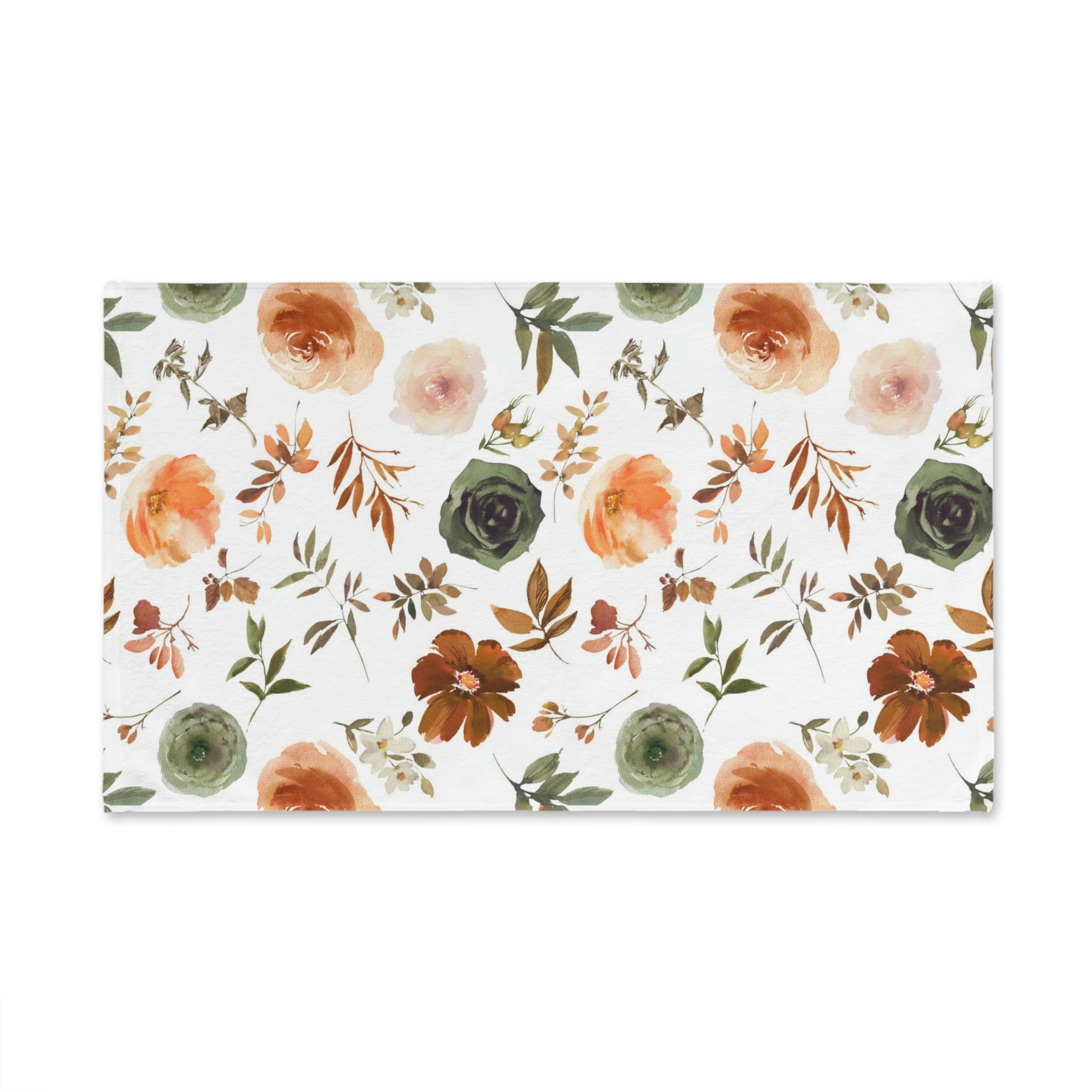 Floral Kitchen, Bath Hand Towel | Sage Green, Brown Beige, White