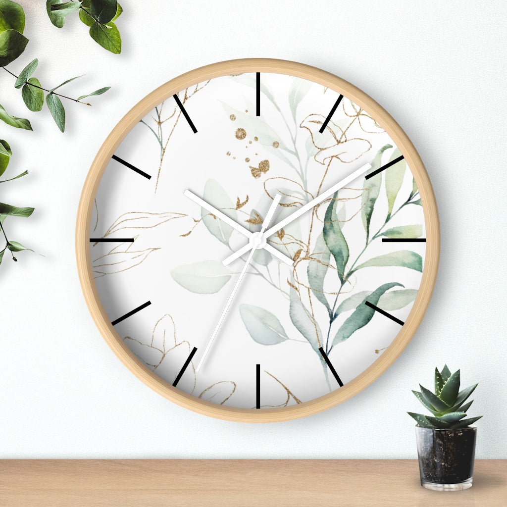 Wood, Floral Wall Clock, Eucalyptus 10"