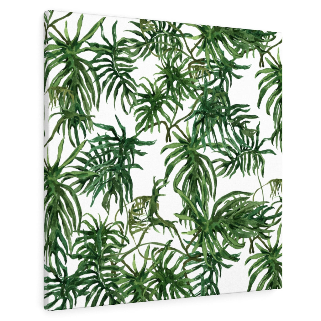 FLORAL CANVAS ART | White Green Jungle Leaves