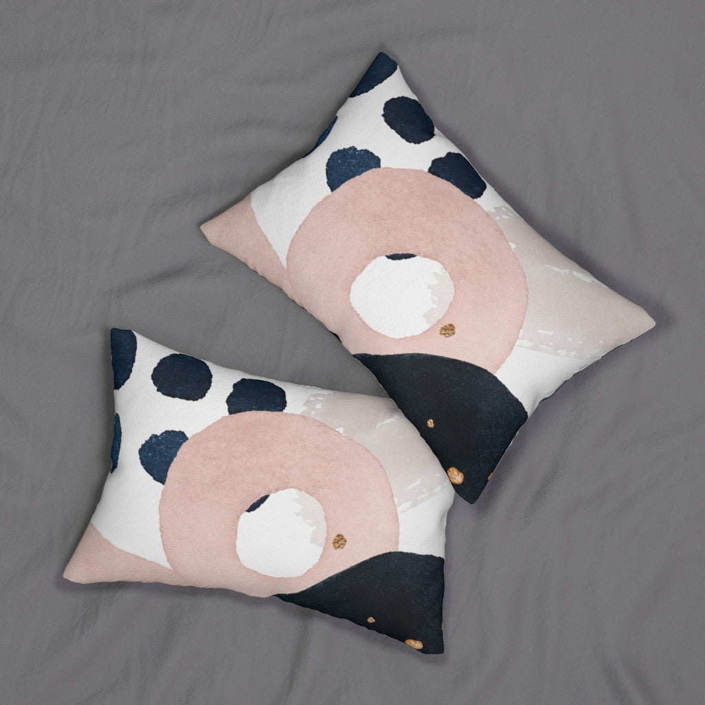 Abstract Boho Lumbar Pillow | Blush Pink White Navy Blue