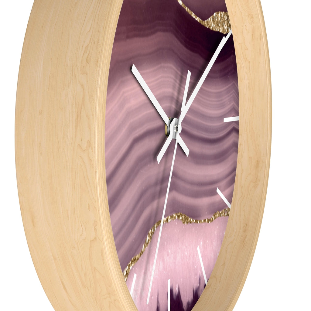 Marble Print, Wood, Wall Clock, Lavender Gold 10"