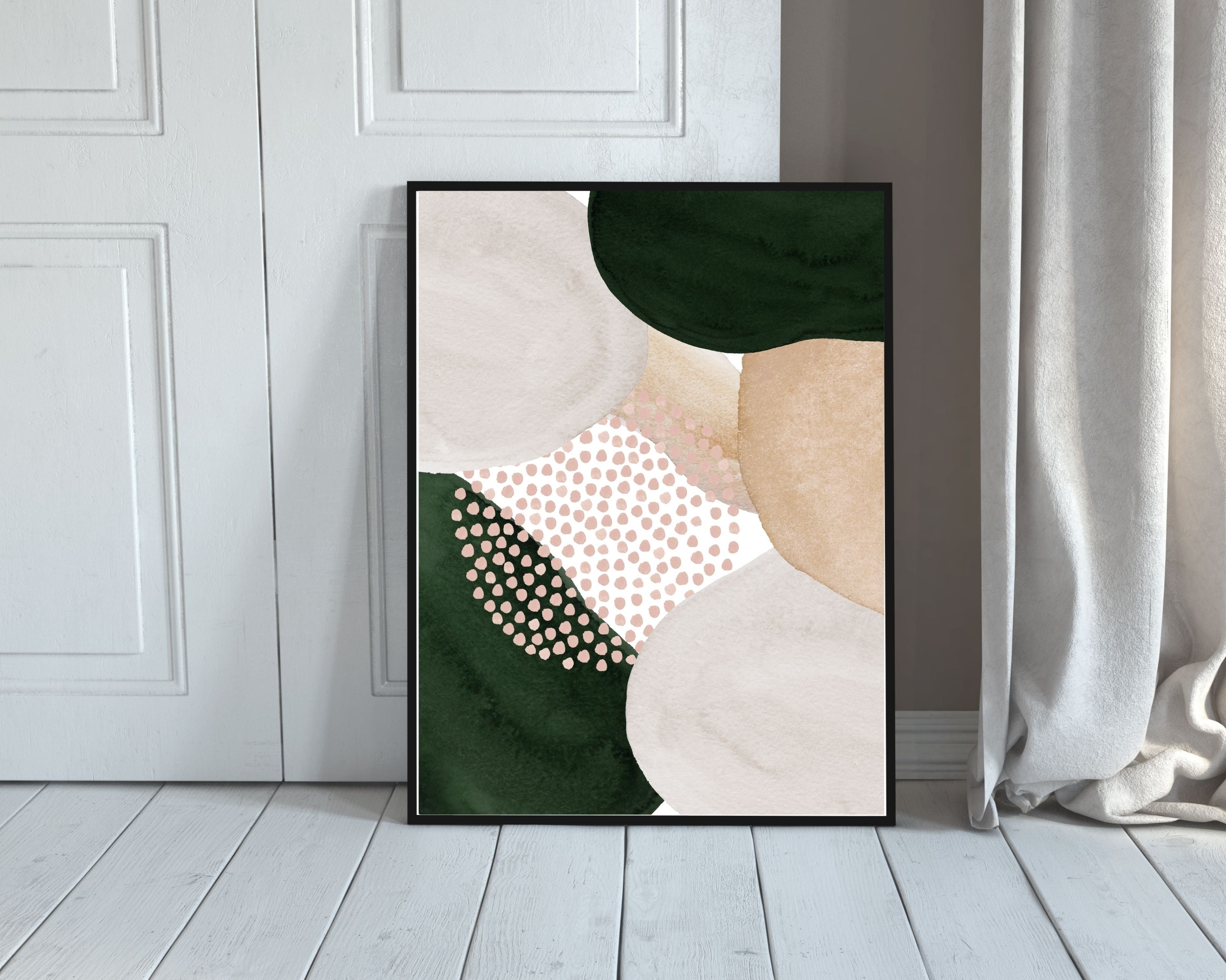Abstract Boho Art Prints | Beige Cream Green