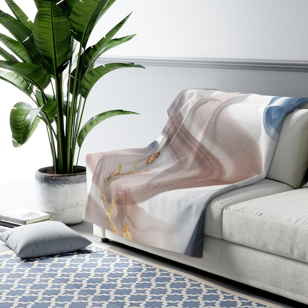 Floral Comfy Blanket | Beige Navy Gold Leaves