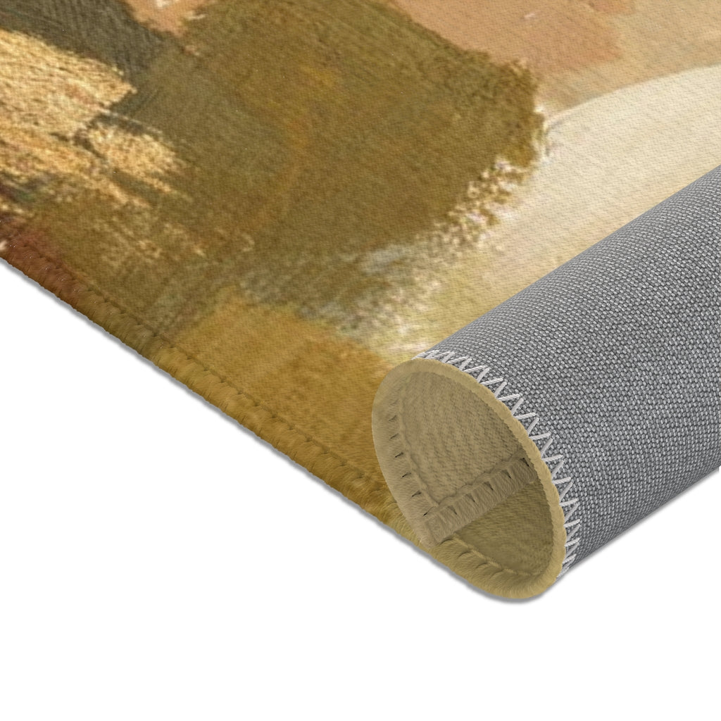 Abstract Area Rug | Cream Green Beige Gold Acrylic