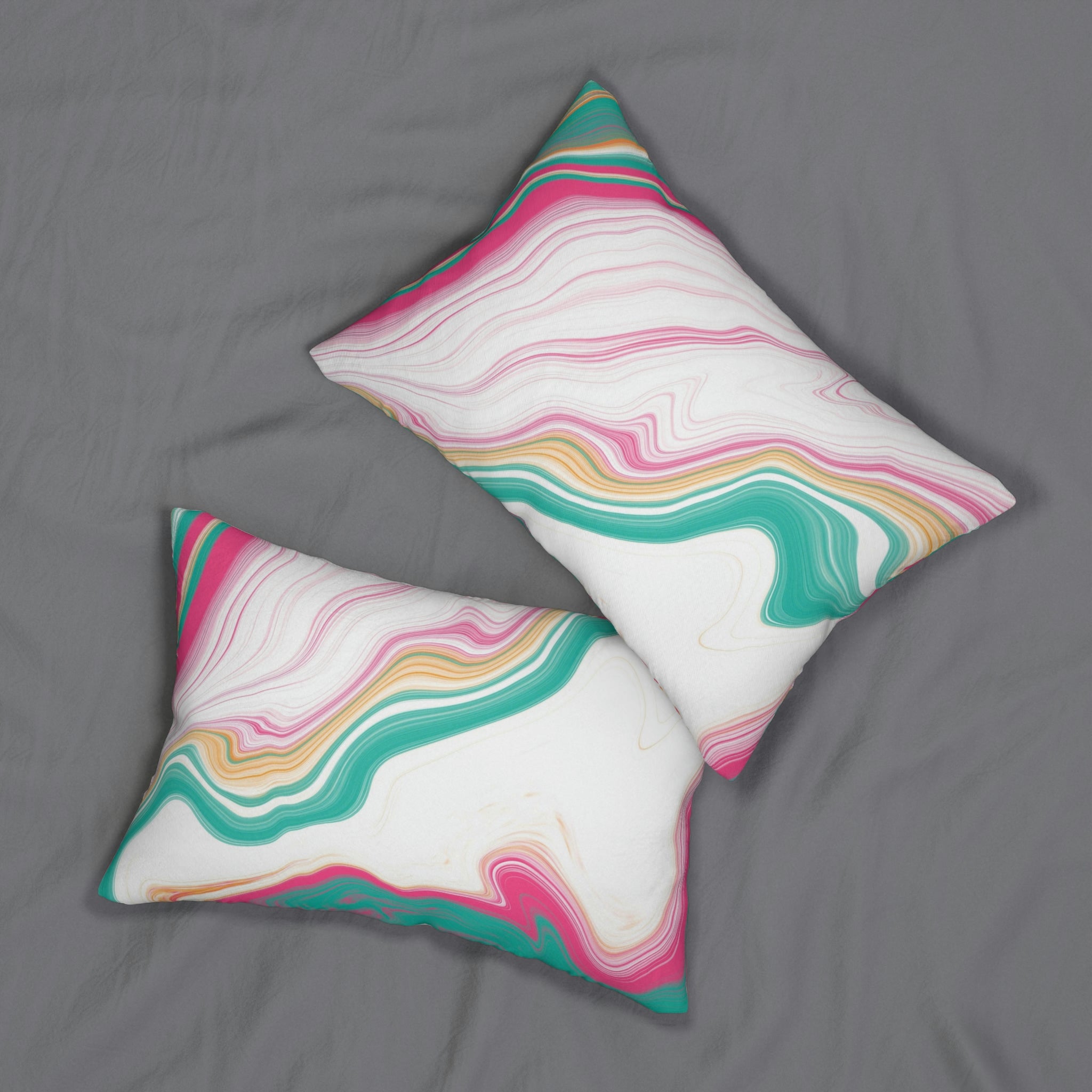 Abstract Lumbar Pillow | White Teal Pink Marble Print Minimalist