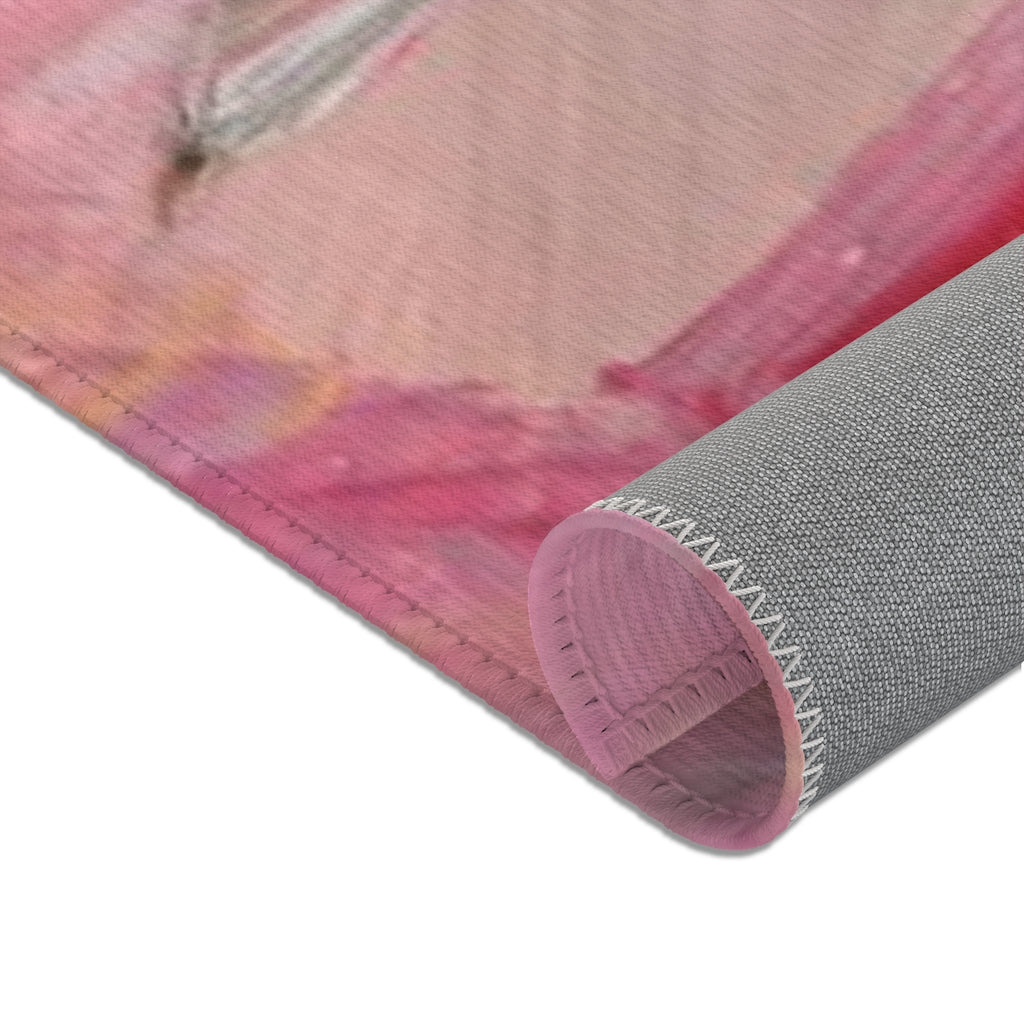 Abstract Area Rug | Pink Red White Pastel Acrylic