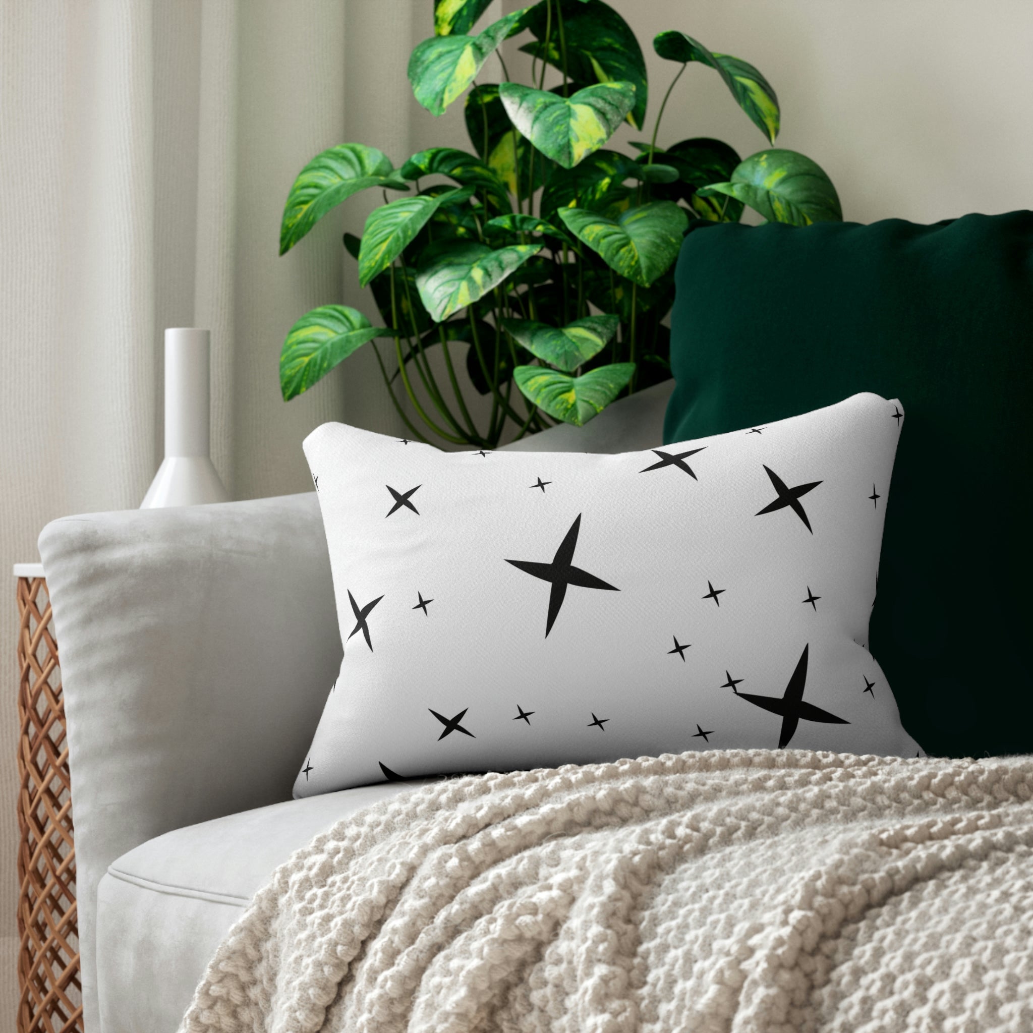 Minimalist Lumbar Pillow | White Black Atomic Stars