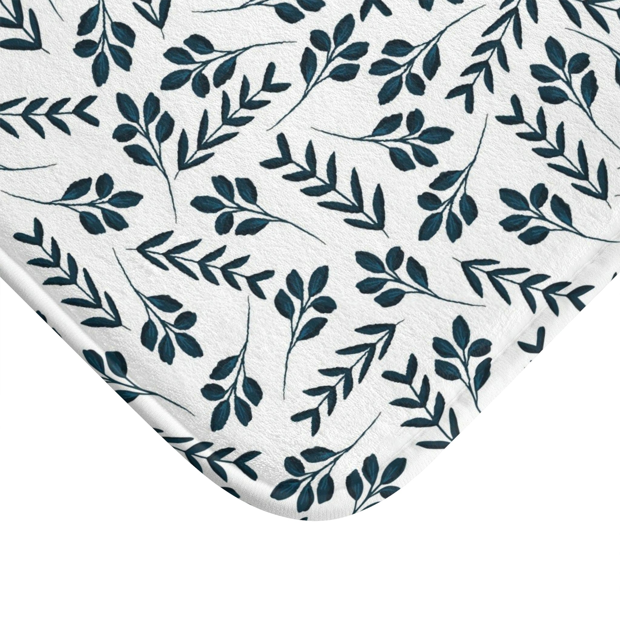 Boho Floral Bath, Kitchen Mat | Navy Blue, White Botanical