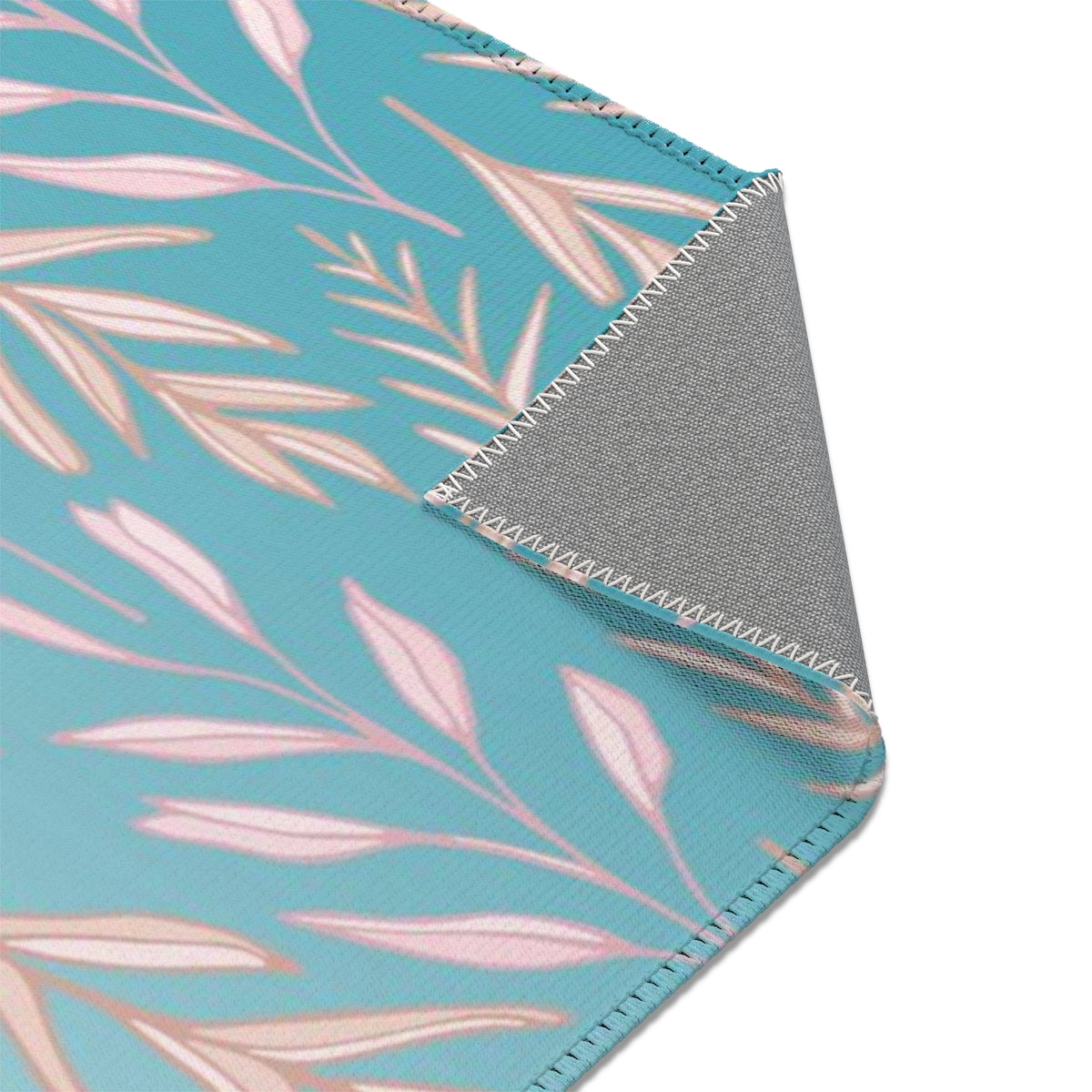 Floral Area Rug | Teal Ombre Pastel Pink Leaves