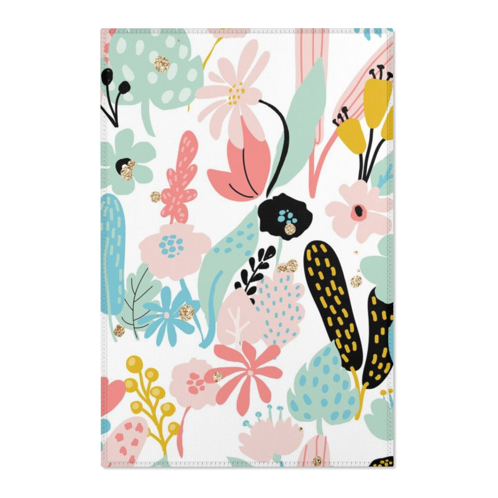 Floral Area Rug | Gold White Blush Pink