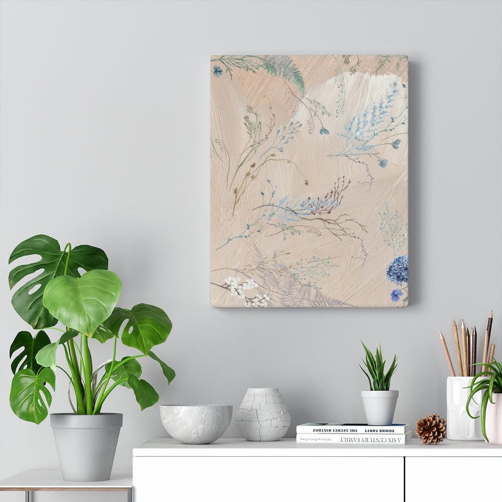 FLORAL WALL CANVAS ART | Beige Lavender Blue Delicate Flowers