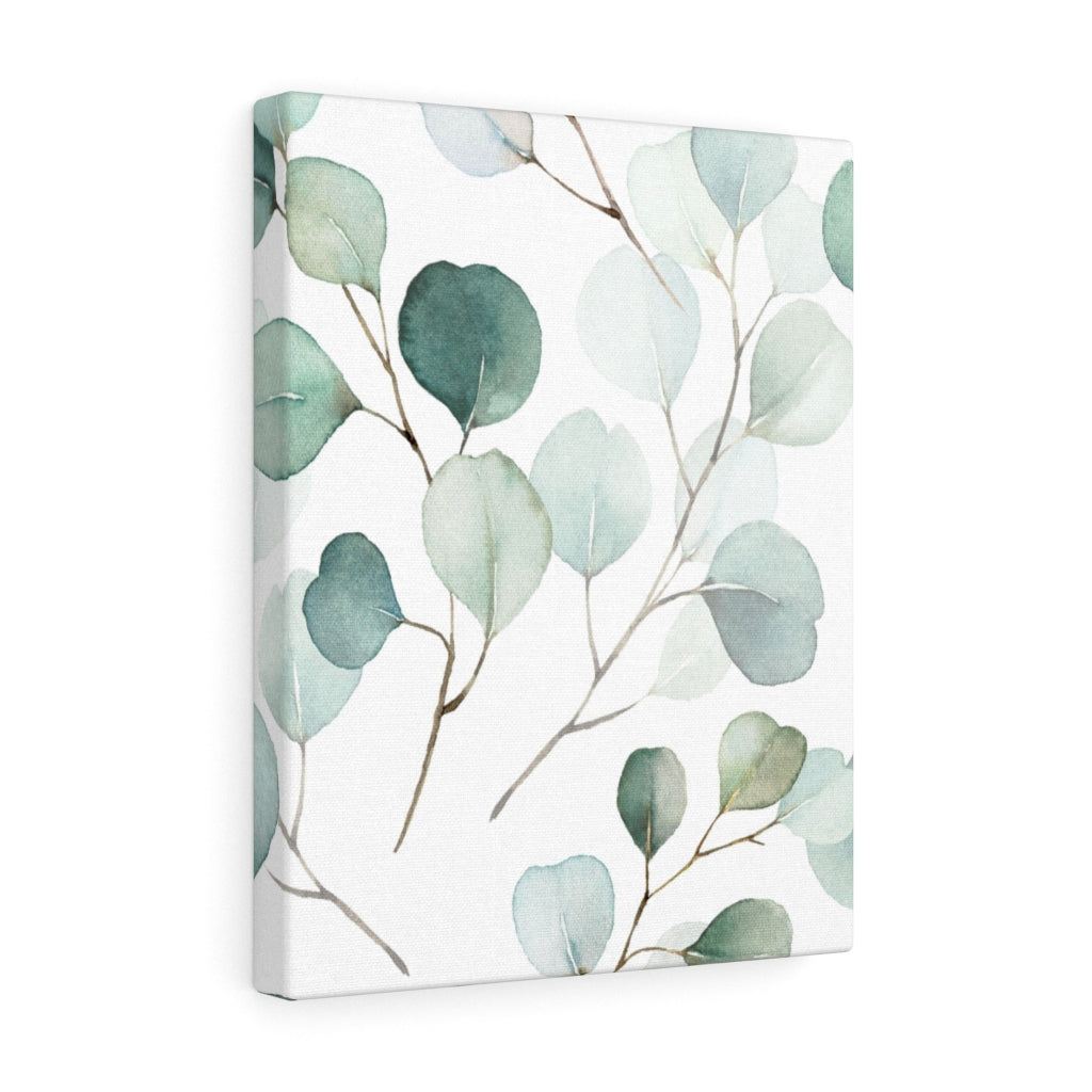 FLORAL WALL CANVAS ART | White Green Eucalyptus Leaves
