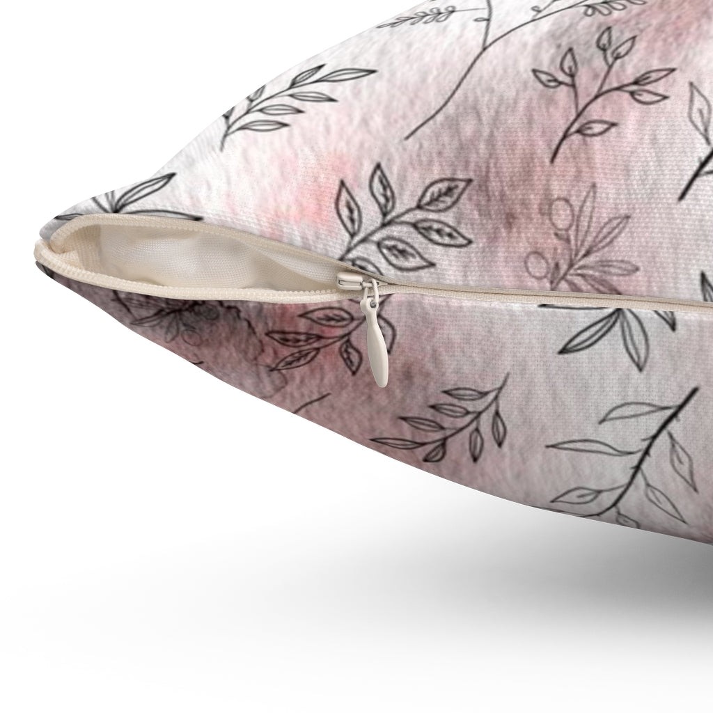 Floral Boho Pillow Cover | Wine Red White One Line Art Leaves