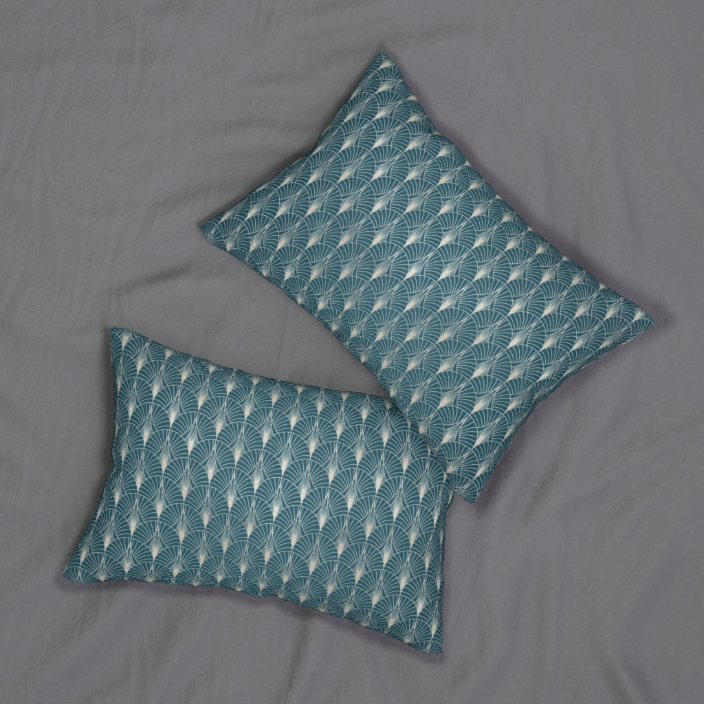Modern Boho Lumbar Pillow | Teal White | Art Deco