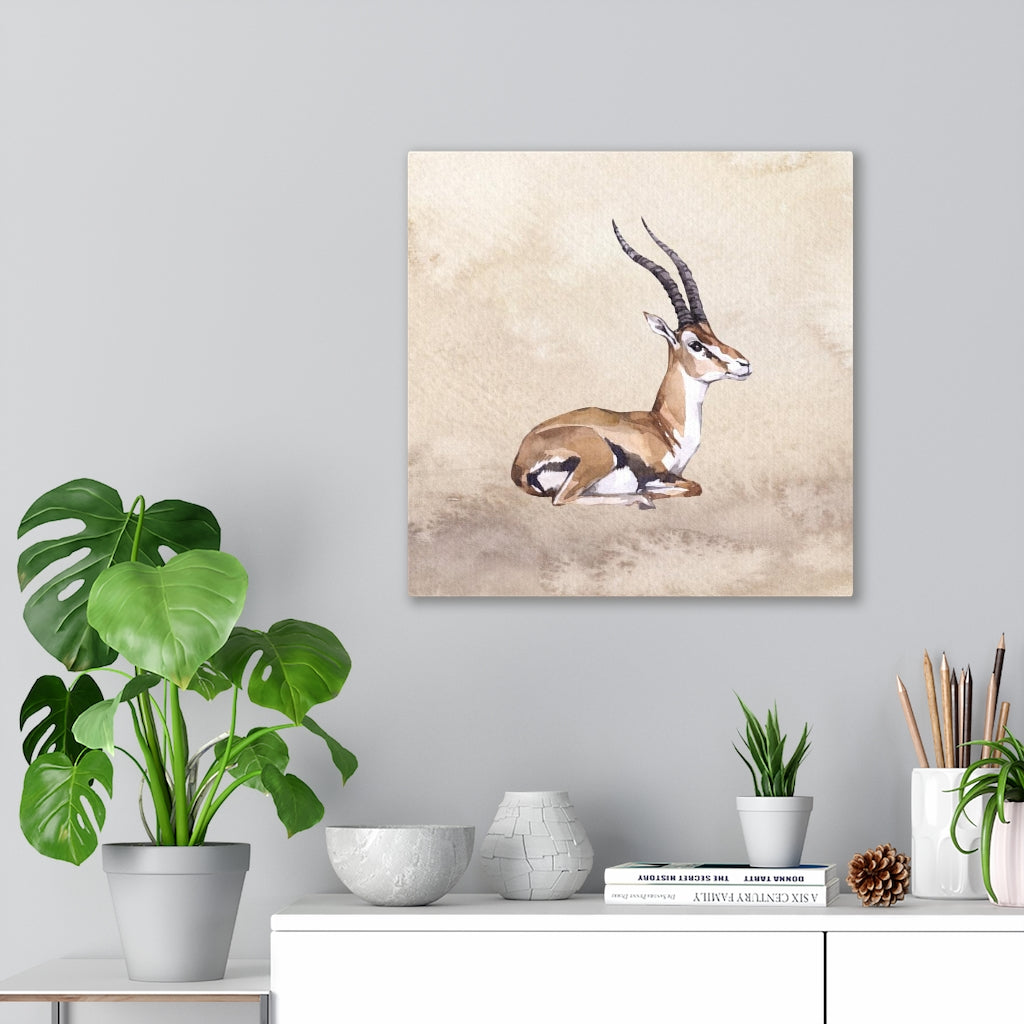 WHIMSICAL WALL CANVAS ART | Beige Watercolor Gazelle