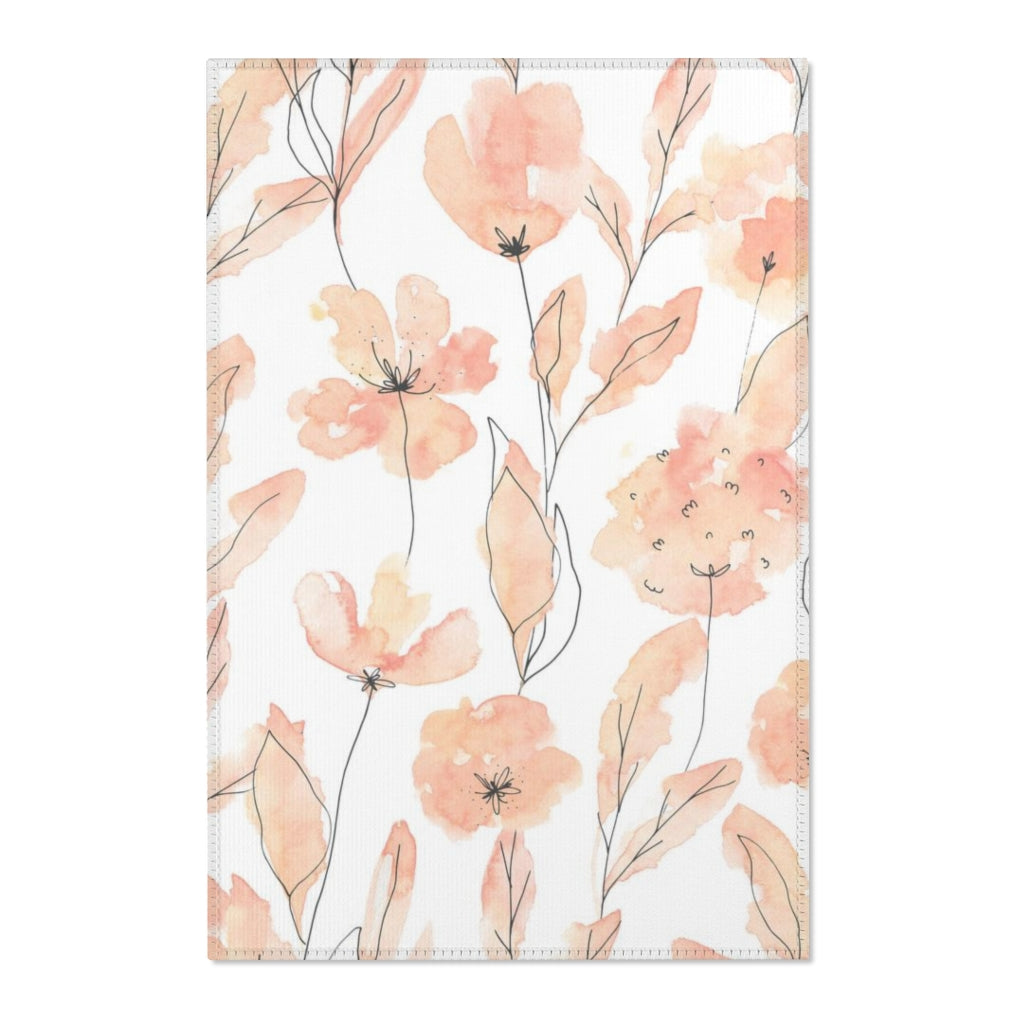 Floral Area Rug | Peach White Flowers