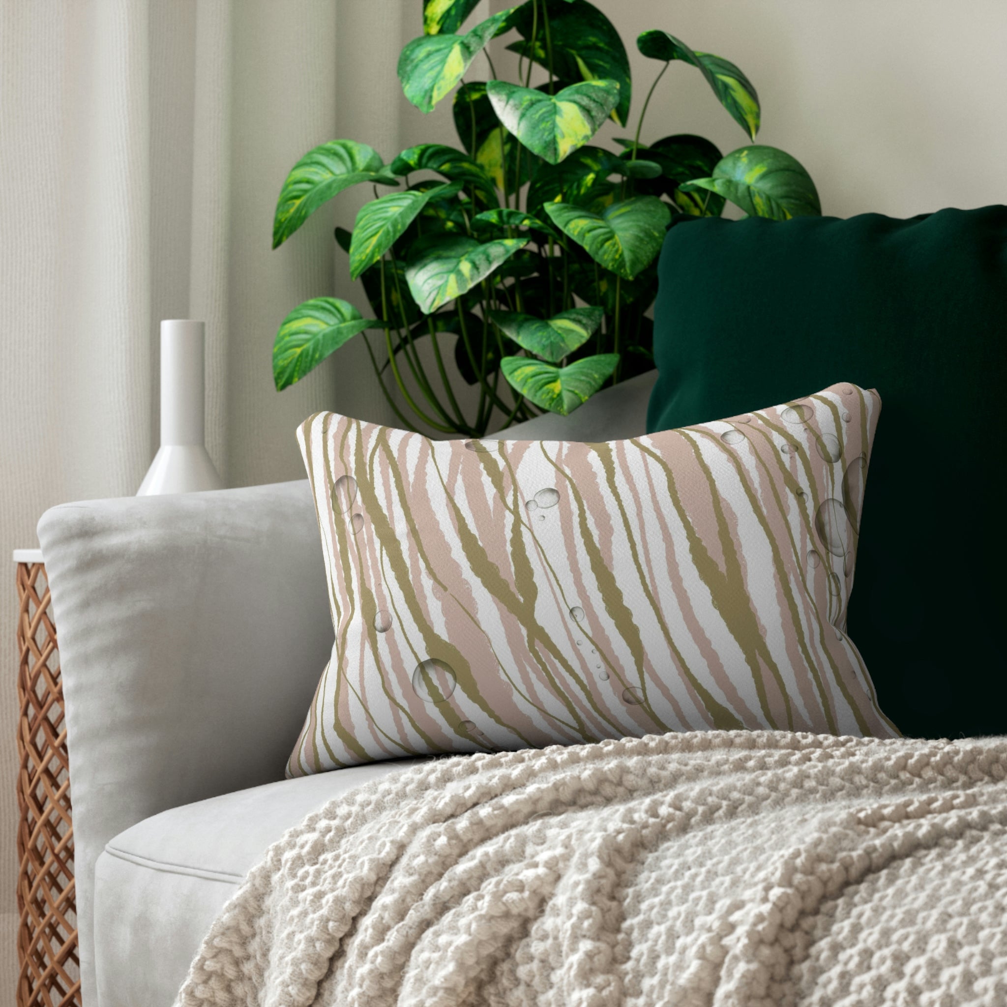 Boho Lumbar Pillow | Sage green, Dusty Pink
