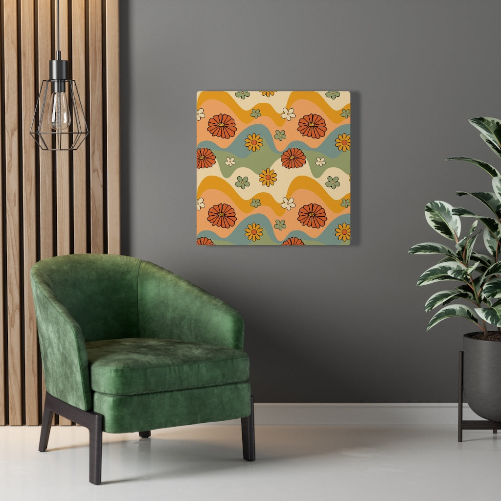 FLORAL WALL CANVAS ART | Retro Yellow Orange Green