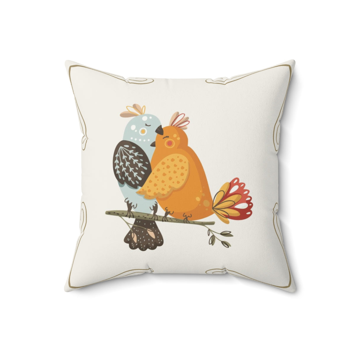 Scandi Nordic Boho Square Pillow Cover | Cream Love Birds