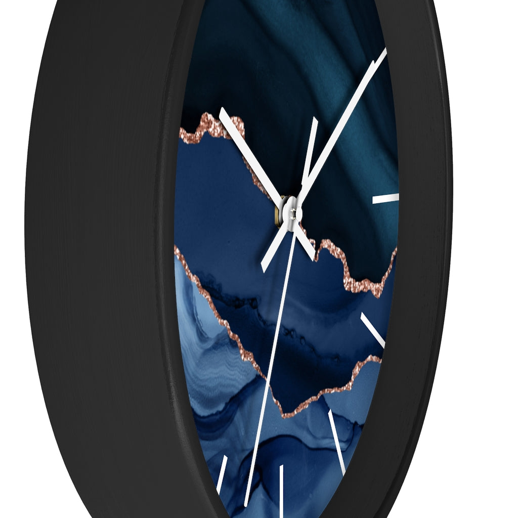 Marble Print, Navy Wood Wall Clock 10"