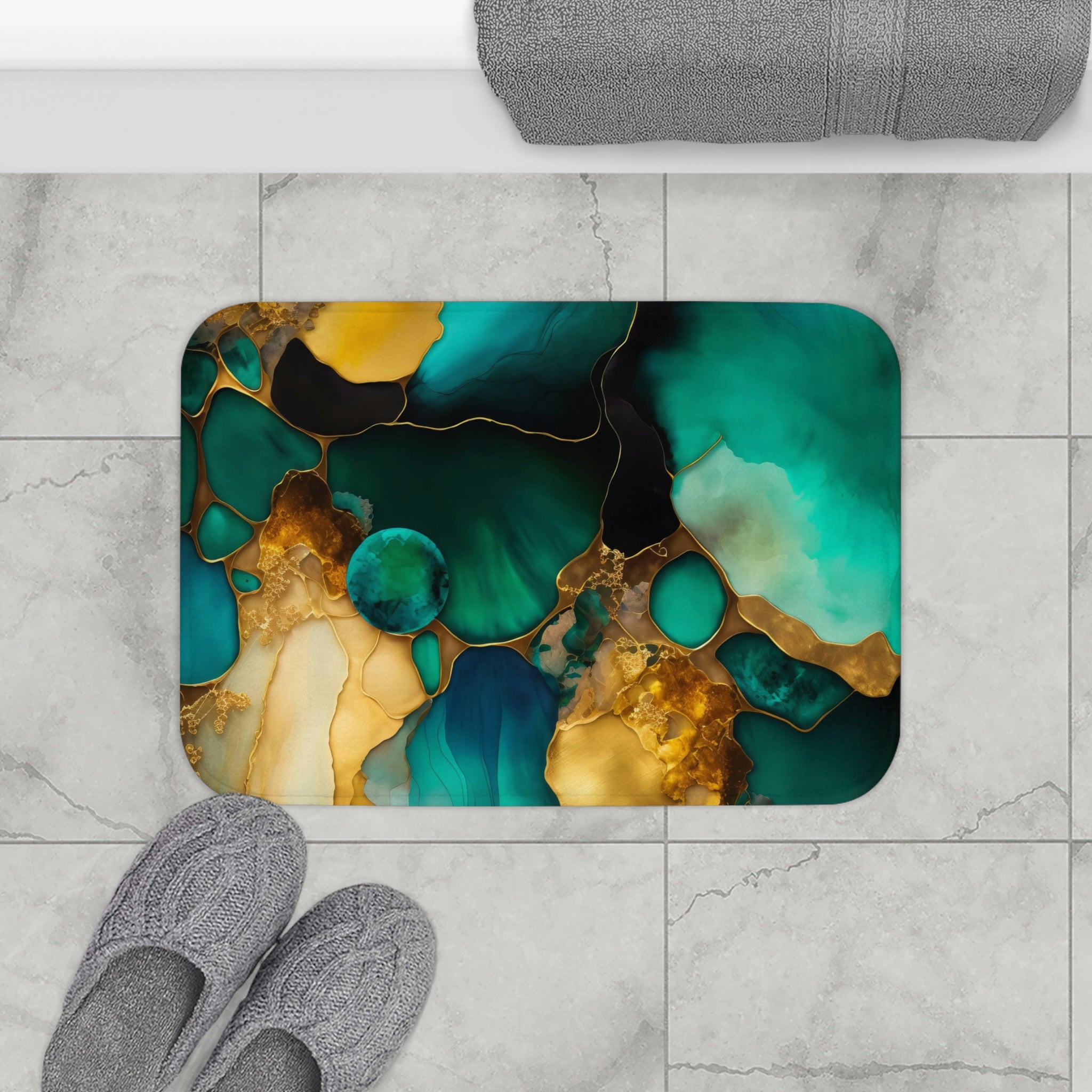 Teal Green Beige | Earthy Ombre Bath Mat