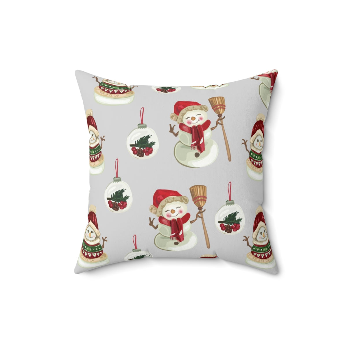 Christmas Square Pillow Cover | Gray Snowman Ornaments