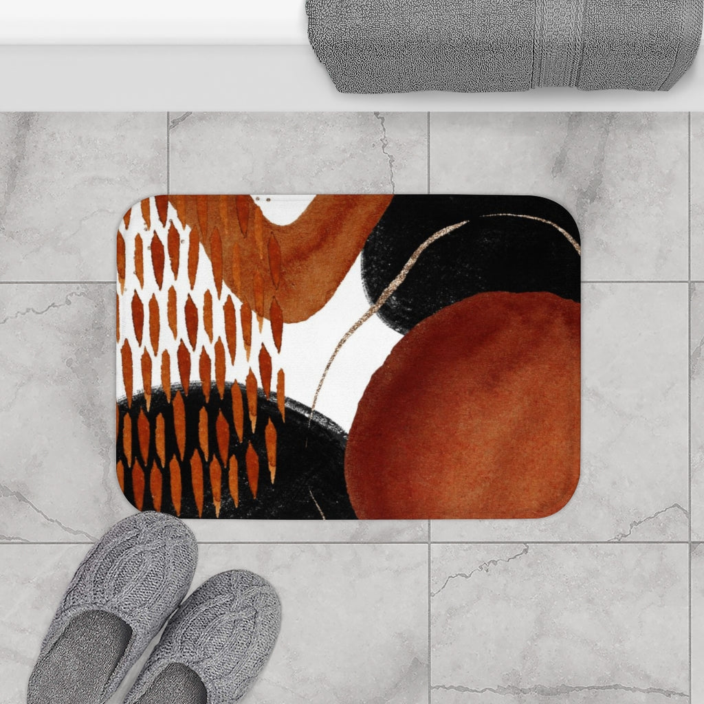 Abstract Boho Bath Mat | Burnt Orange Black