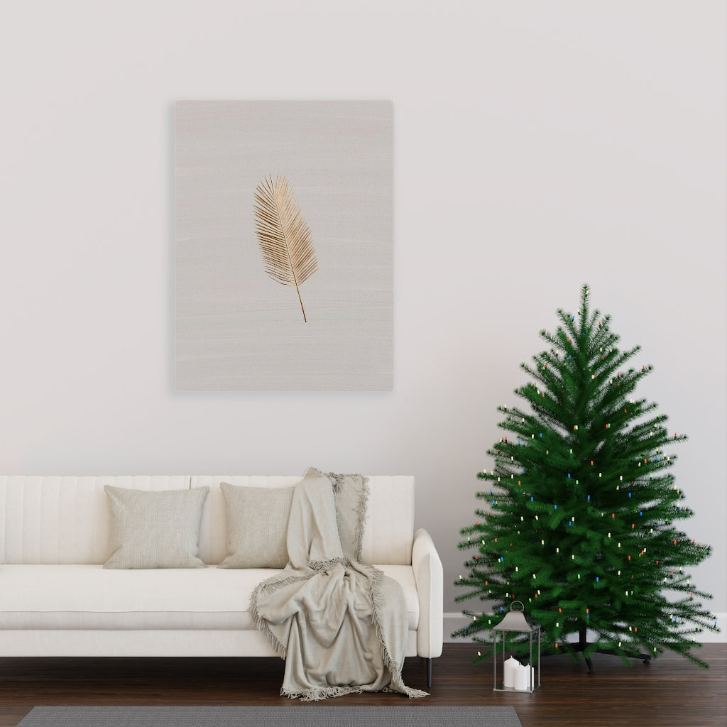 Modern Wall Canvas Art | Beige Gold Feather
