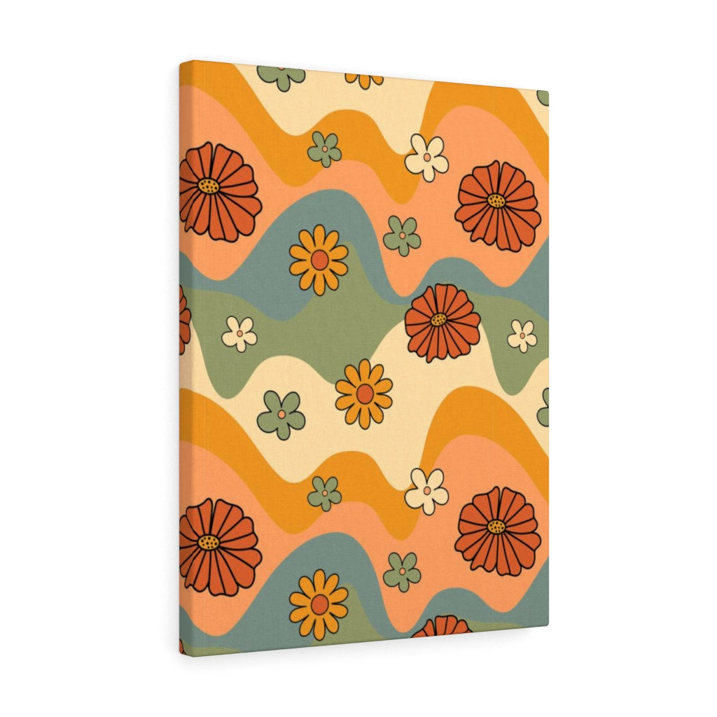 FLORAL WALL CANVAS ART | Retro Yellow Orange Green
