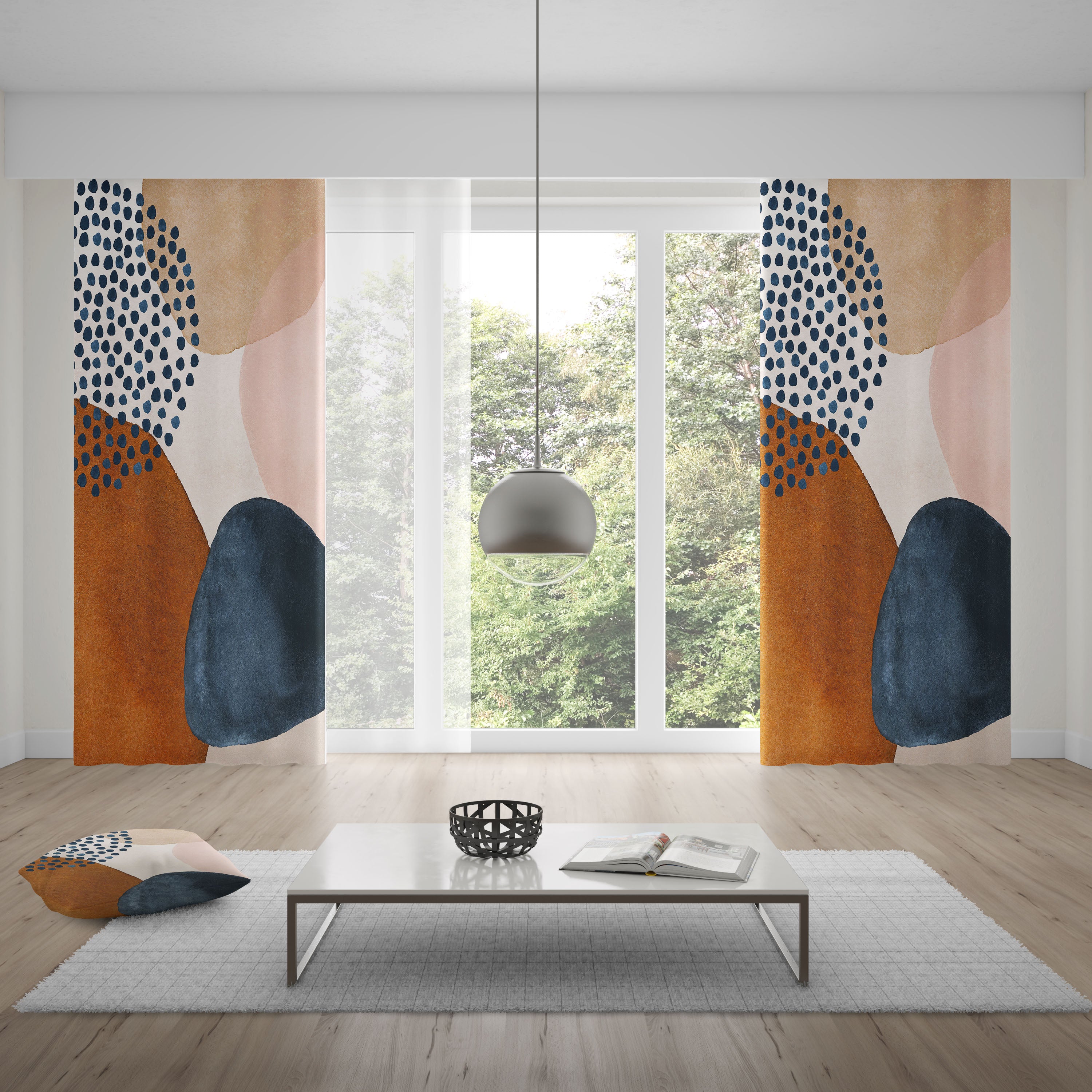 Abstract Window Curtains | Navy Blush Pink
